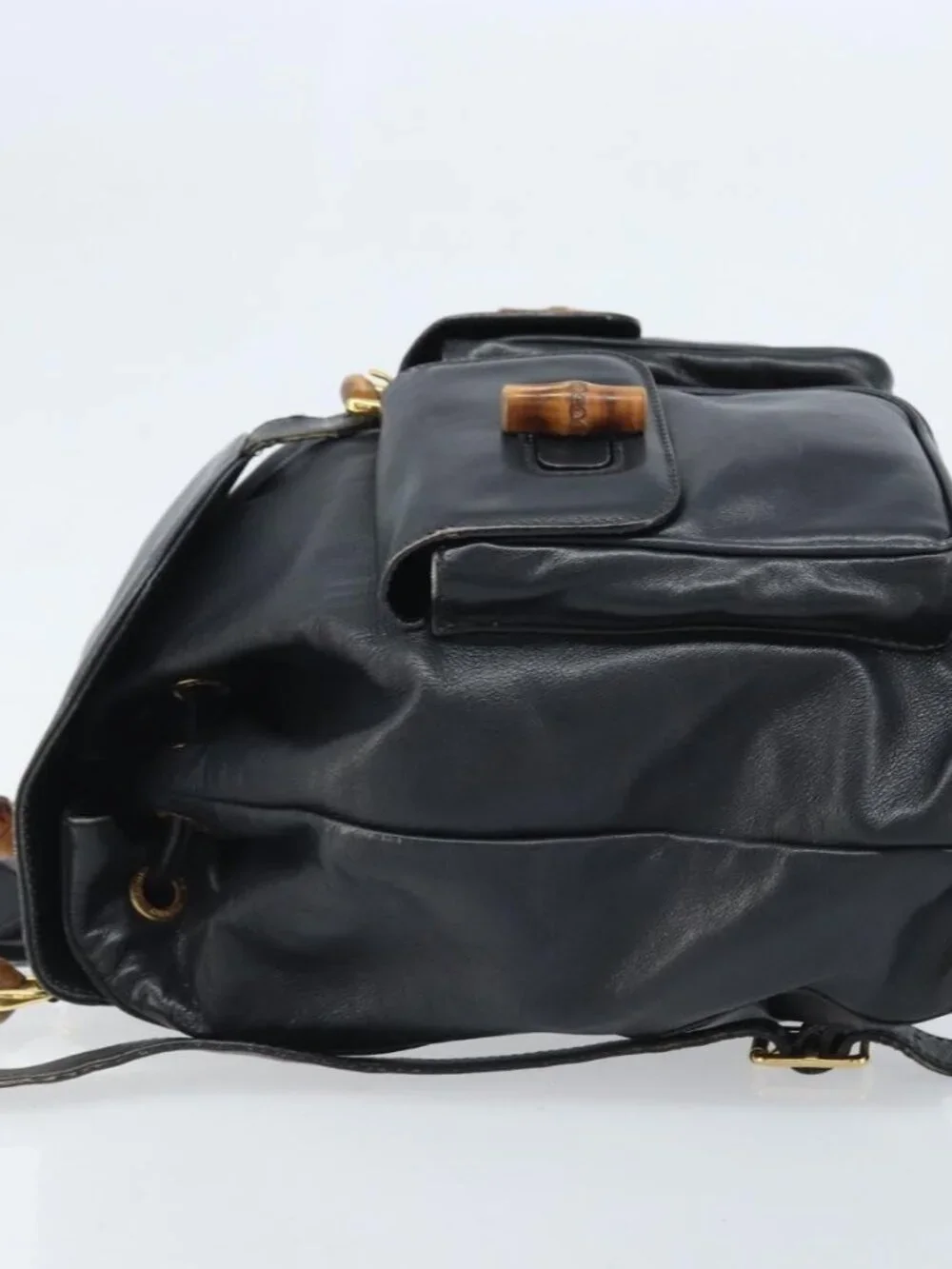 GUCCI Bamboo Backpack Leather Black Gold 003 2058 0016 Auth gh2009